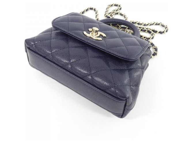 Borsa Chanel in pelle di vitello martellata blu navy - vista 3