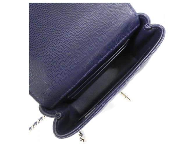 Borsa Chanel in pelle di vitello martellata blu navy - vista 5