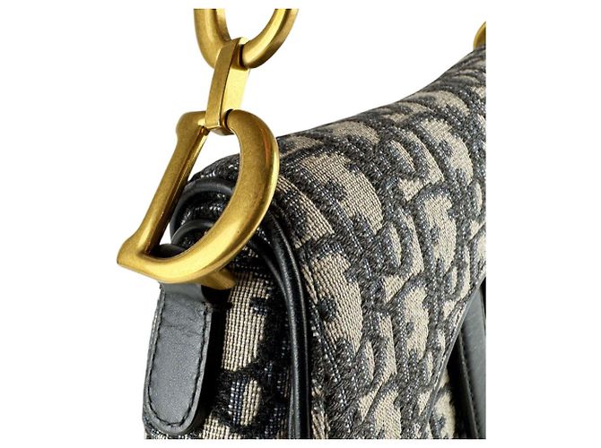 Borsa Saddle in tela navy e pelle Christian Dior Blu navy - vista 7