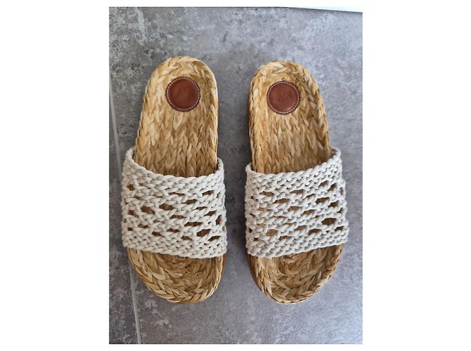 Chloé Sandali piatti in rafia e crochet Bianco Beige - vista 2
