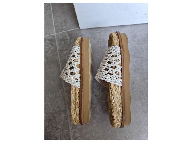 Chloé Sandali piatti in rafia e crochet Bianco Beige - vista 4