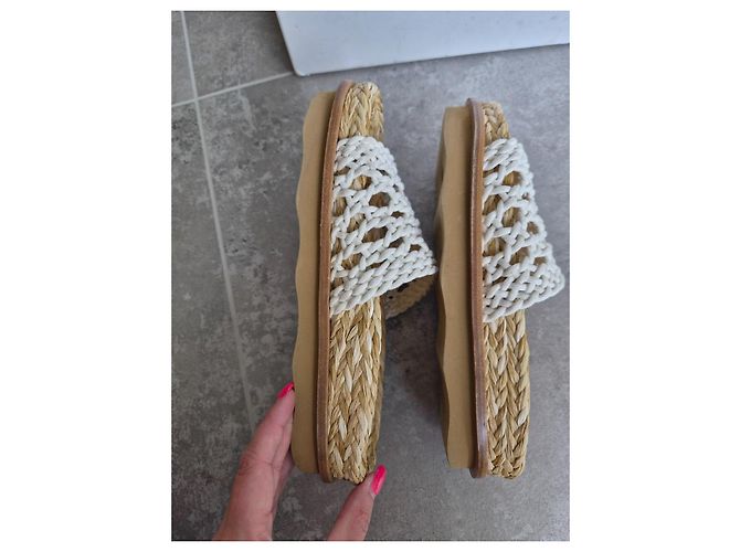 Chloé Sandali piatti in rafia e crochet Bianco Beige - vista 5