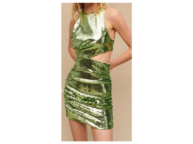 Maje Grünes Paillettenkleid mit Cut-Outs - Ansicht 8