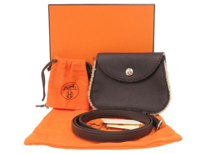 Hermès Marsupio Hermes Neige in taurillon Clemence e mouton Marrone - vista 2