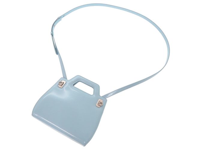 Borsa a mano Salvatore Ferragamo Wanda Mini Gancini in pelle lucida Blu chiaro - vista 6