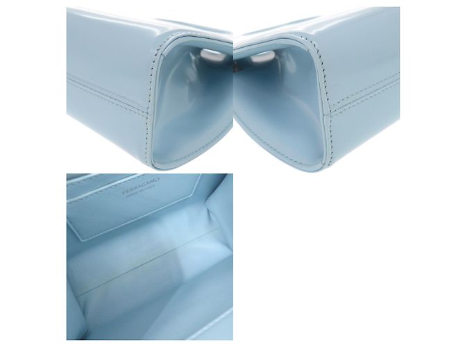 Borsa a mano Salvatore Ferragamo Wanda Mini Gancini in pelle lucida Blu chiaro - vista 9
