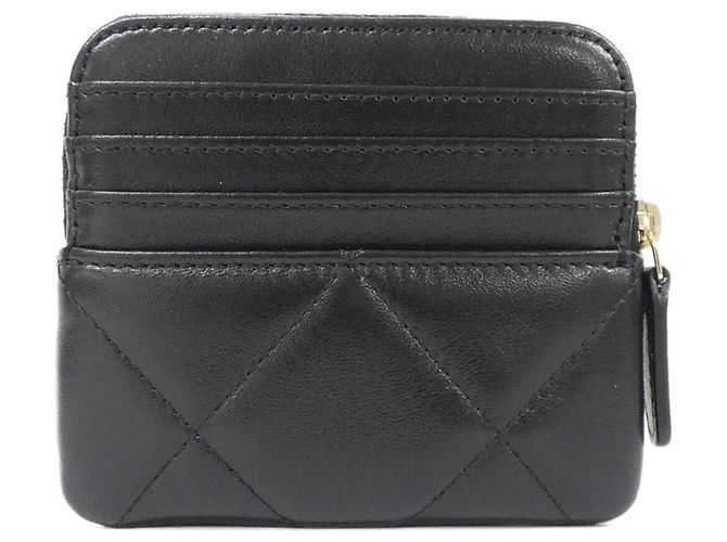 Chanel 19 Line Münzbeutel aus schwarzem Leder - Ansicht 2