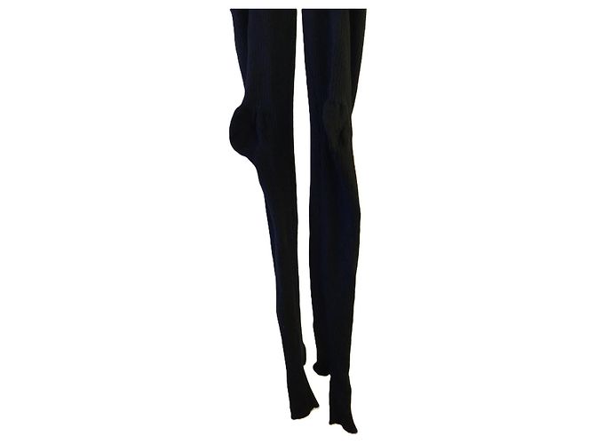 Limi Feu Schwarze gerippte Wolltights mit Cut-Out - Ansicht 3