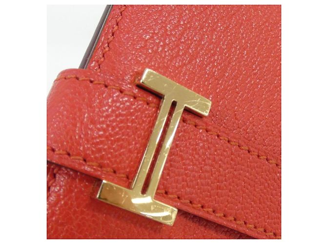 Cartera compacta Hermès Bearn en piel de cabra roja - vista 3
