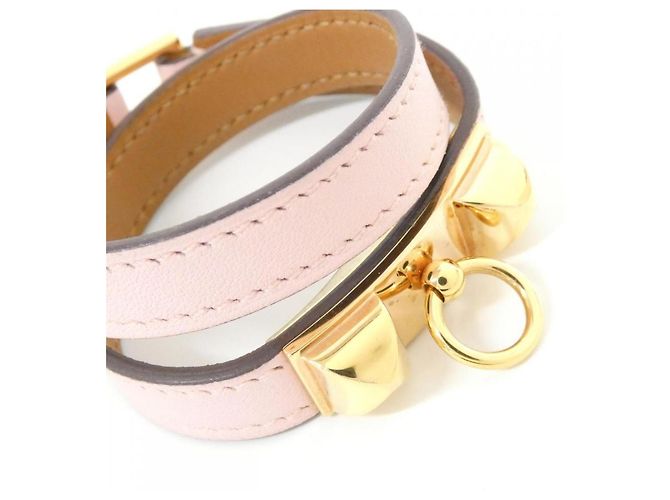 Hermès Bracciale Charm Hermes Rivale Double Tour Rosa D'oro - vista 3