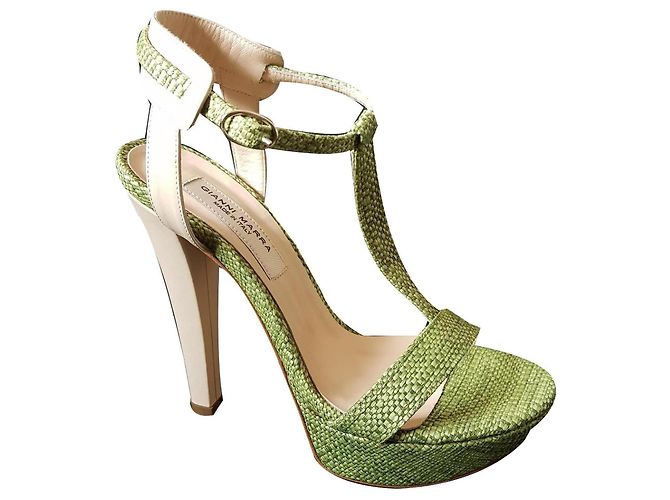 Gianni Marra Sandali con plateau intrecciato verde Beige - vista 2
