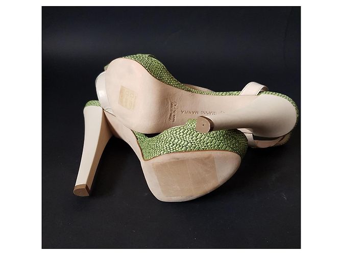 Gianni Marra Sandali con plateau intrecciato verde Beige - vista 3