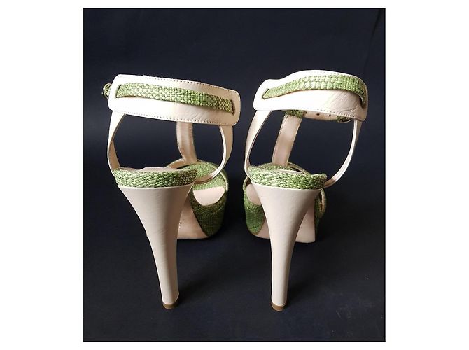 Gianni Marra Sandali con plateau intrecciato verde Beige - vista 4