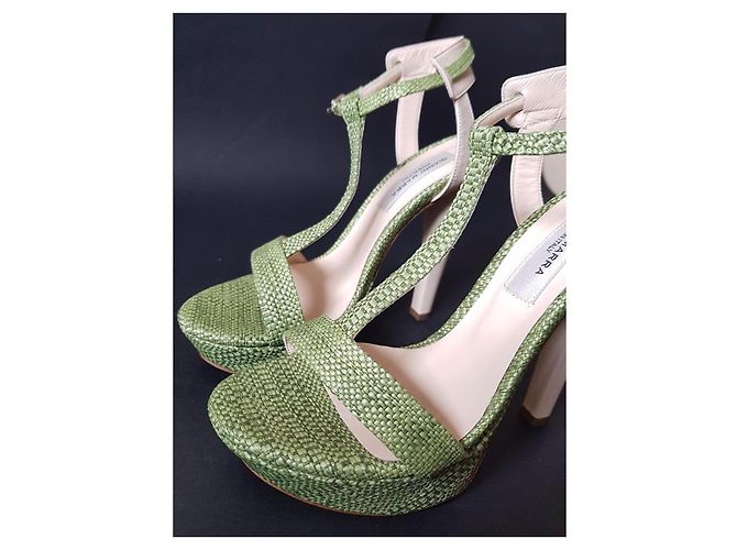 Gianni Marra Sandali con plateau intrecciato verde Beige - vista 5