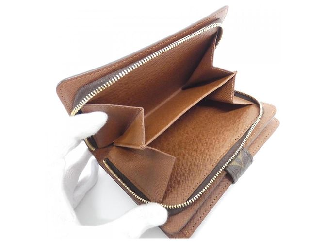 Cartera Louis Vuitton Monogram Porte Papier Zip Castaño - vista 8