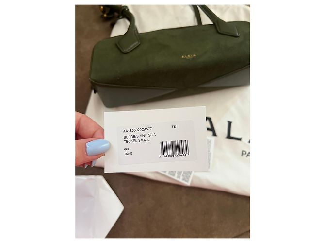 Alaïa Teckel Small Borsa in scamosciato e pelle Goa lucida - Verde Oliva - vista 11