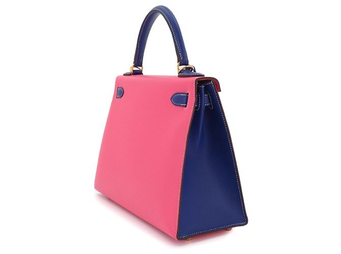 Hermès Borsa Hermes Kelly 28 Rosa Blu - vista 3