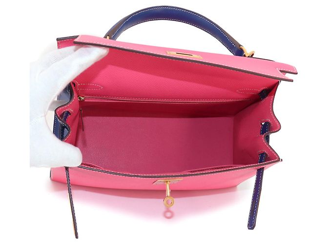 Hermès Borsa Hermes Kelly 28 Rosa Blu - vista 6