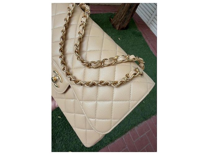 Timeless Chanel Classic Flap Media Pelle Caviar Beige - vista 4