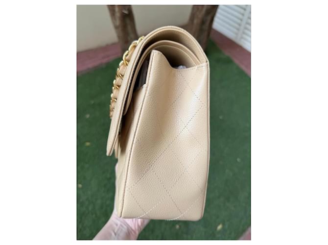 Timeless Chanel Classic Flap Media Pelle Caviar Beige - vista 5
