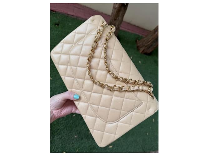 Timeless Chanel Classic Flap Media Pelle Caviar Beige - vista 6