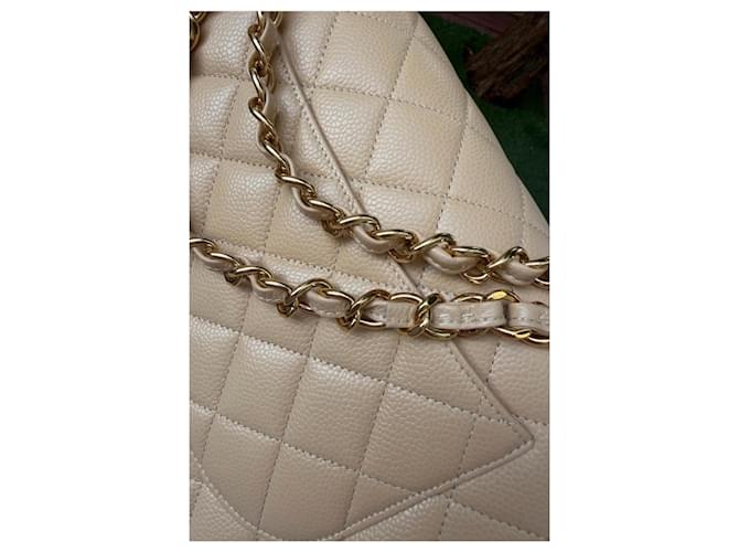 Timeless Chanel Classic Flap Media Pelle Caviar Beige - vista 7