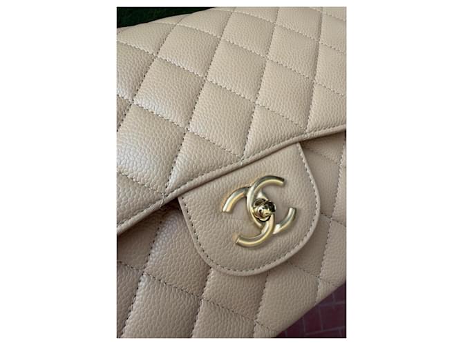Timeless Chanel Classic Flap Media Pelle Caviar Beige - vista 8