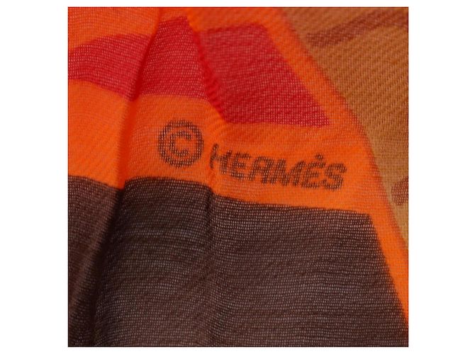Silk In Estola Hermès PUZZLE Seda y Algodón Marrón Rojo Naranja Castaño Roja - vista 2