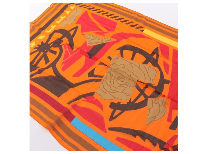 Silk In Estola Hermès PUZZLE Seda y Algodón Marrón Rojo Naranja Castaño Roja - vista 4