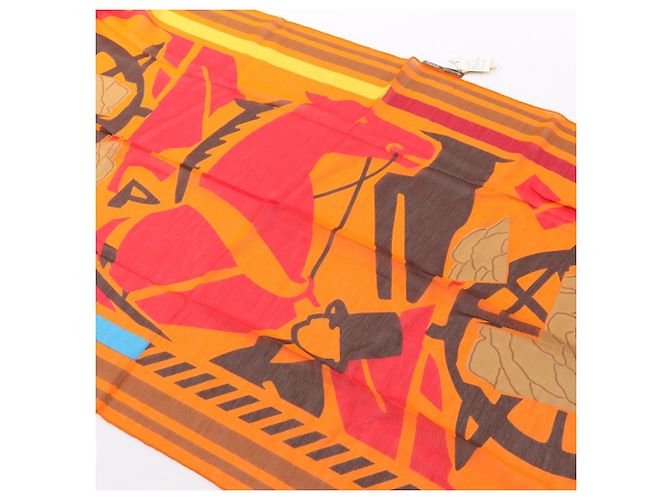 Silk In Estola Hermès PUZZLE Seda y Algodón Marrón Rojo Naranja Castaño Roja - vista 5