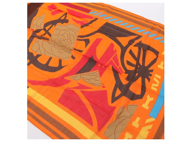 Silk In Estola Hermès PUZZLE Seda y Algodón Marrón Rojo Naranja Castaño Roja - vista 6