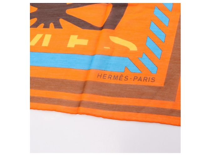 Silk In Estola Hermès PUZZLE Seda y Algodón Marrón Rojo Naranja Castaño Roja - vista 7