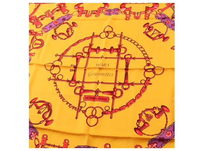 Hermès Foulard Carré 90 Hermes Mors et Gourmettes Rosso Multicolore Giallo - vista 4