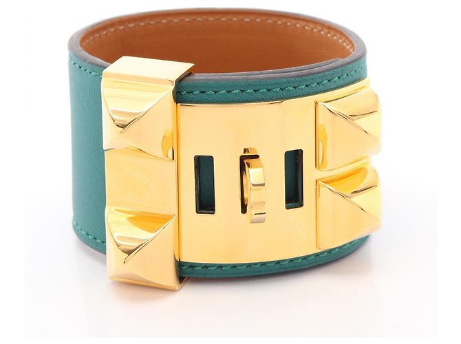 Hermès Bracciale Collier de Chien Malachite Hermes D'oro Verde - vista 2