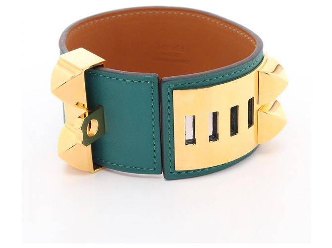 Hermès Bracciale Collier de Chien Malachite Hermes D'oro Verde - vista 3