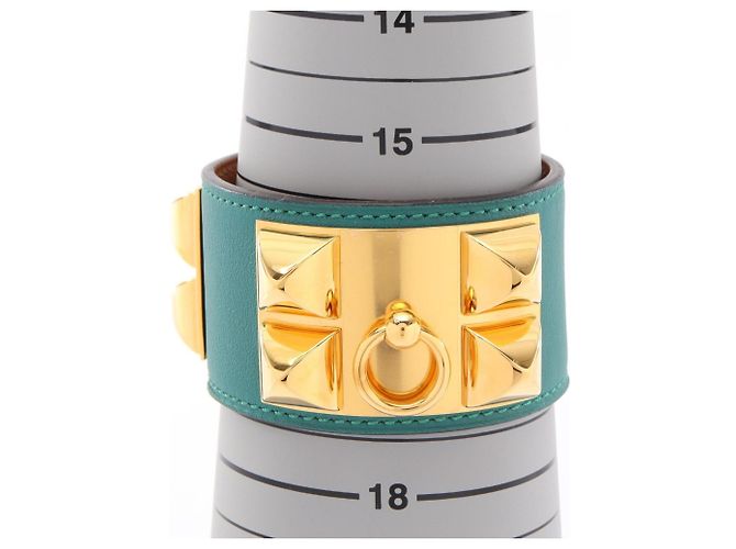 Hermès Bracciale Collier de Chien Malachite Hermes D'oro Verde - vista 6