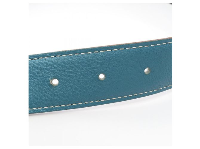 Hermès Hermes Constance Reversibler H-Gürtel Schwarz Silber Blau - Ansicht 10
