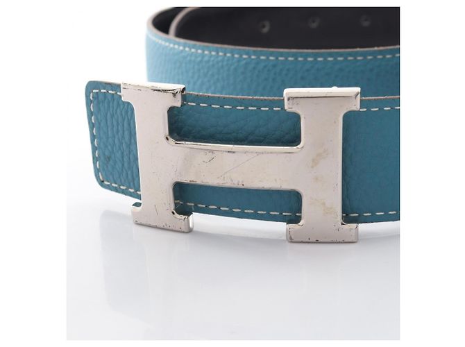 Hermès Hermes Constance Reversibler H-Gürtel Schwarz Silber Blau - Ansicht 2