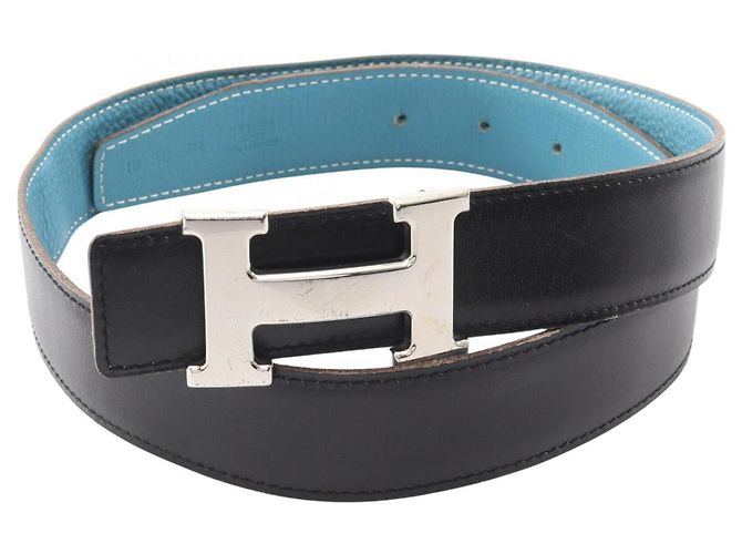 Hermès Hermes Constance Reversibler H-Gürtel Schwarz Silber Blau - Ansicht 5