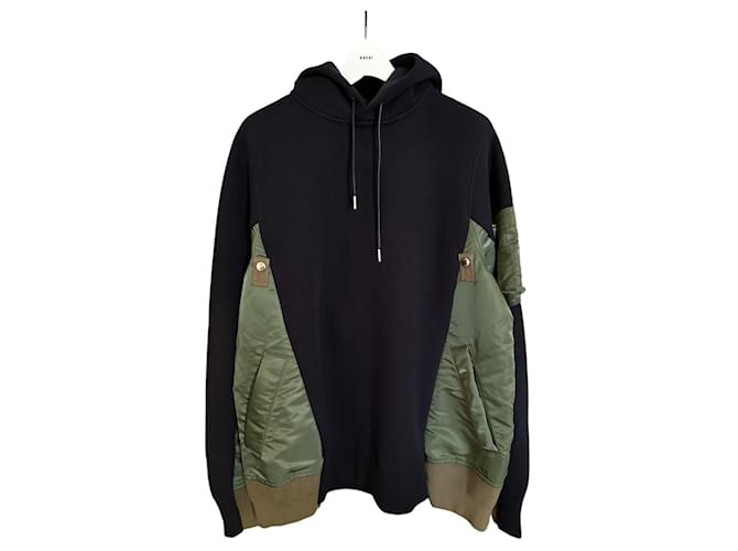 Sacai Patchwork Kapuzenpullover - Grün und Schwarz Marineblau - Ansicht 2