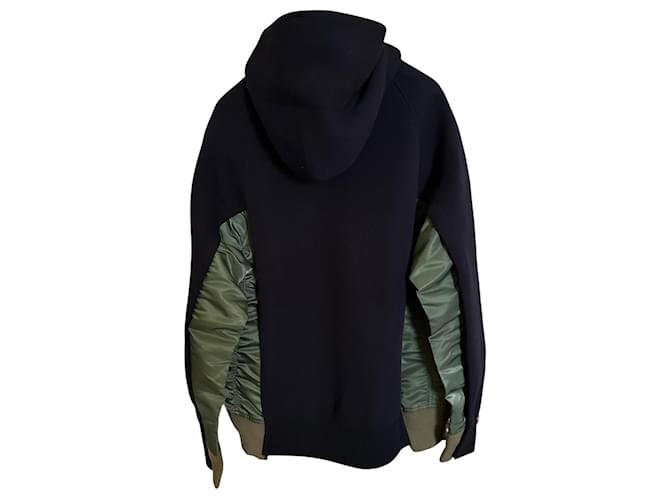 Sacai Patchwork Kapuzenpullover - Grün und Schwarz Marineblau - Ansicht 3