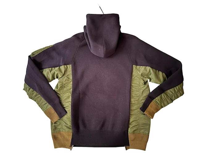 Sacai Patchwork Kapuzenpullover - Grün und Schwarz Marineblau - Ansicht 4
