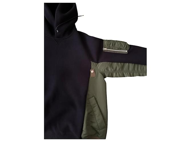 Sacai Patchwork Kapuzenpullover - Grün und Schwarz Marineblau - Ansicht 5