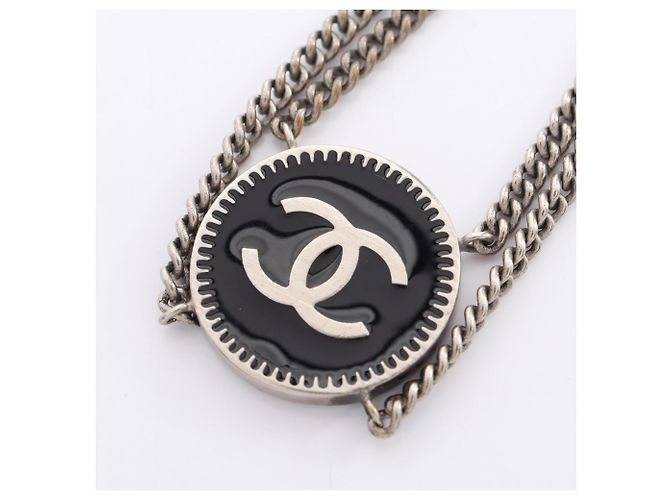 Pulsera Chanel Coco Medal Double Negro Plata - vista 2