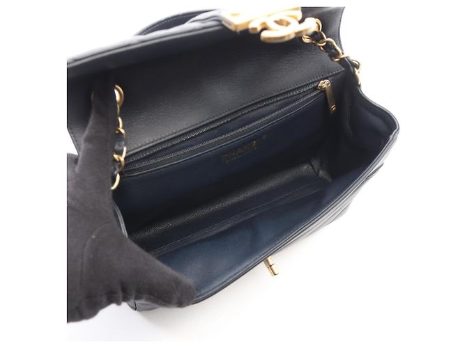 Timeless Chanel Matelassé V-stitch Top Handle 2-Way Shoulder Bag Navy blue - view 3