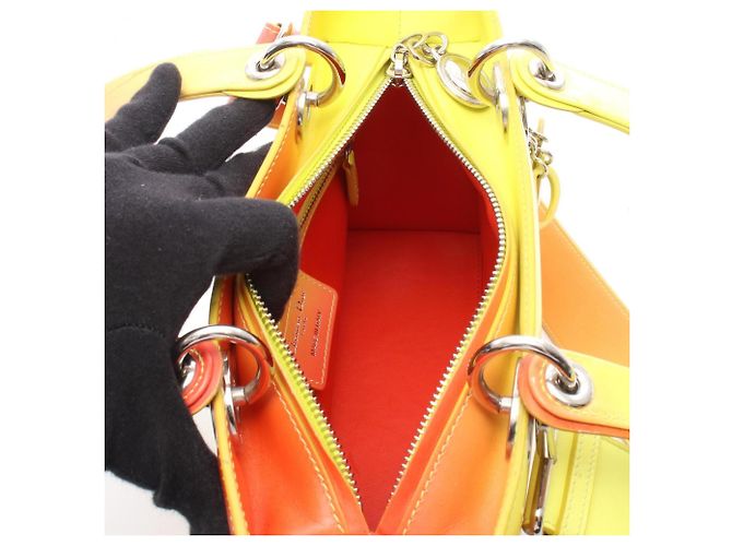 Christian Dior Dior LADY DIOR Borsa a mano sfumata Arancione Giallo - vista 3