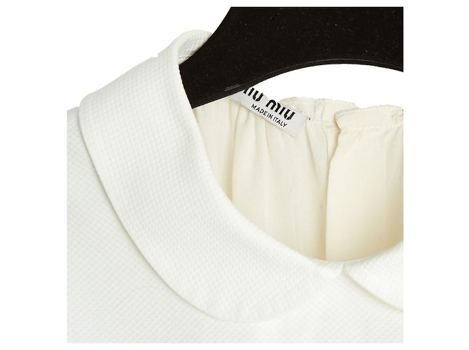 Miu Miu 2015 Top Blanc Dos Plisse FR38 Blusa de Algodón Blanco con Espalda Plisada UK10 US6 - vista 3