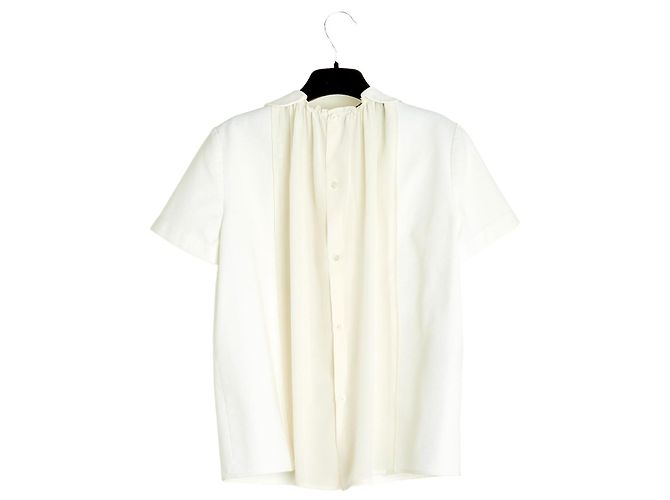 Miu Miu 2015 Top Blanc Dos Plisse FR38 Blusa de Algodón Blanco con Espalda Plisada UK10 US6 - vista 4