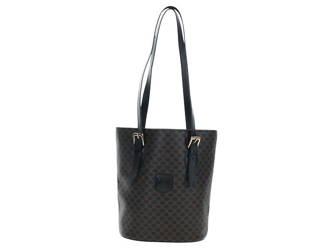 Céline Borsa Tote CELINE Macadam in tela PVC e pelle nera e oro Auth 191815V Nero D'oro - vista 2
