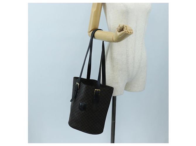 Céline Borsa Tote CELINE Macadam in tela PVC e pelle nera e oro Auth 191815V Nero D'oro - vista 23